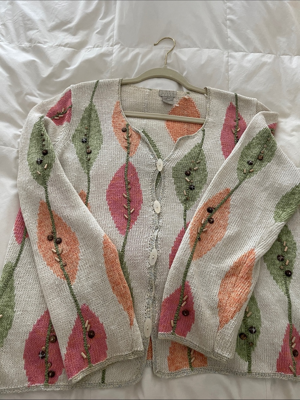 Vintage Sigrid Olsen Sport Embellished Leaf Pattern Cardigan Size Large nwot - Picture 10 of 11